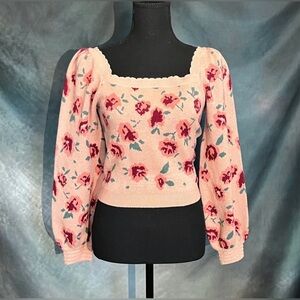Willow & Wind Floral Knit Square Neck Sweater